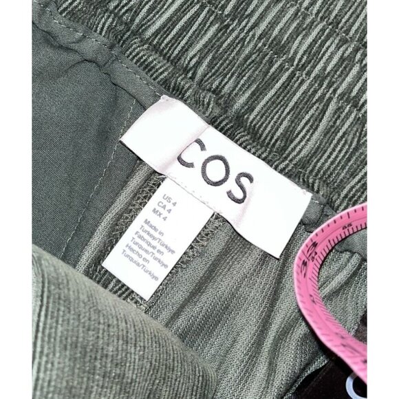COS Olive Green Corduroy Elastic Waist Trousers Size 4 Casual Fit Womens Pants - Picture 3 of 7